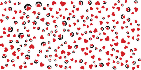 Red hearts and black silhouettes of hands holding hearts on a white background.