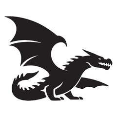 Silhouette of a dragon with wings spread on white background