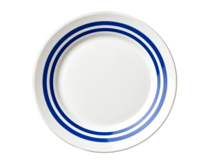 Classic white plate with blue stripes design.