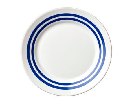 Classic white plate with blue stripes design.
