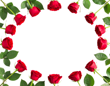 Beautiful red roses forming a circular frame.