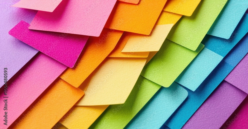 Aufkleber Colorful paper squares overlap, creating vibrant abstract pattern. Bright hues blend, forming dynamic visual texture.