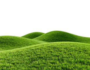 Lush green rolling hills under clear blue skies.