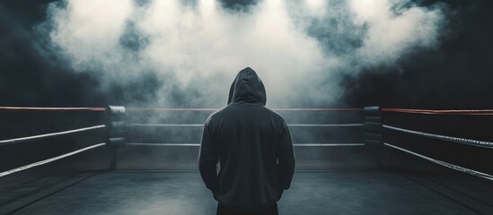 Hooded Figure in Smoky Boxing Ring, Pre-Fight