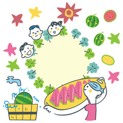 Obraz premium 家族て立てる夏休の旅行計画 セットのストックイラスト素材 