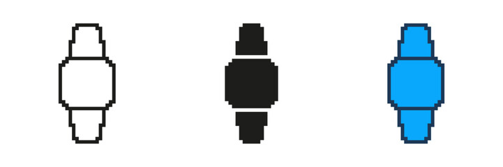 Wristwatch Icon Set In Pixel Art. Pixelated Watch Icon. Isolated Vector Illustration