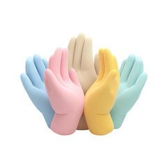Colorful Rubber Hands Piled Together in a Creative Arrangement on a White Background for Artistic and Playful Concepts