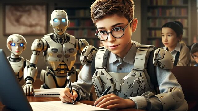 futuristic robot integrating with human body, cybernetic technology and human-machine interface concept of biotech industry of healthcare robotics