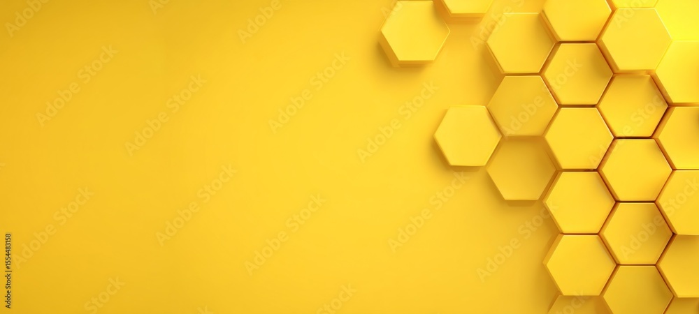 Poster Abstract 3d hexagonal honeycomb wall backdrop business web design - geometric hexagon texture, isolated on yellow background banner long with copy space