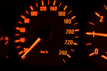 Speedometer of car in the dark. After edits.