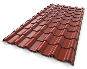 Red metal roof tiles isolated on white background