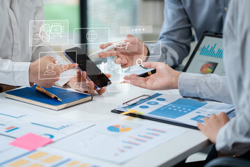 Digital transformation technology strategy, Person using laptop, tablet and smartphone with of...
