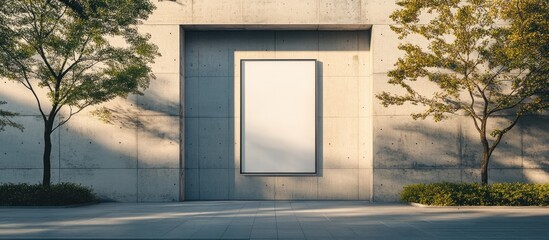 Fototapeta premium Blank billboard urban setting, sunlight, trees, ad mockup