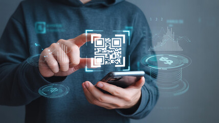 Person Scanning Q R Code Mobile Payment Digital Currency Transaction