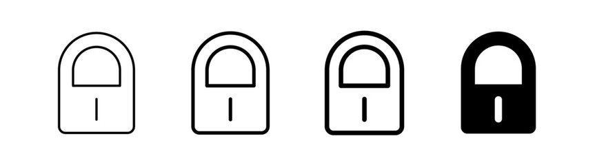 Collection of web icons depicting open and closed padlocks for security and privacy applications. Flat Black and Outline Style.