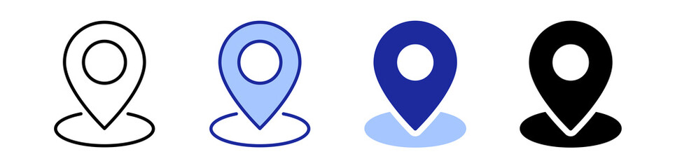 Set of Vector Black and Blue location pin icons. Map marker pointer symbols, GPS location. Navigation map, location navigation icon, geo location point