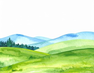 Breathtaking landscape painting, rolling green fields and majestic mountains in harmony