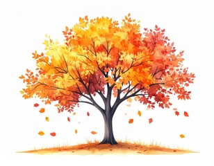 Fototapeta premium Vibrant autumn majesty, a watercolor painting of tree emblaced in fall foliage