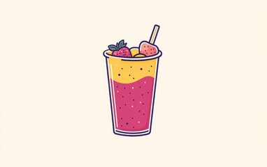 Layered fruit smoothie in a cup with straw