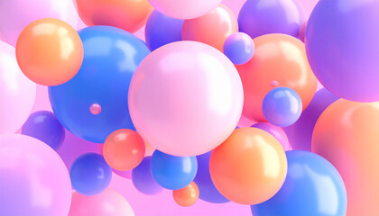3d background illustration of a colored balls floating liquid in the trend colors pink, orange, blue and violet colors.