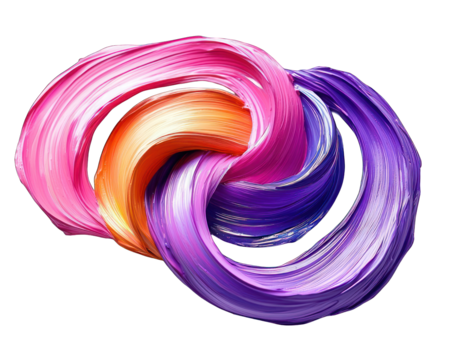 Abstract, swirling, colorful, interconnected rings of paint-like textures against a black background.  Two interconnected, vibrant, dynamic, and fluid forms