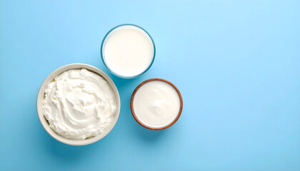 Delicious Yogurt Bowls on Blue Tabletop