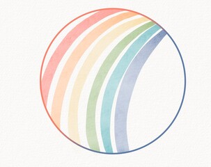 Minimal pastel rainbow lines within a circular form, painted with soft watercolor texture and clean design for backgrounds
