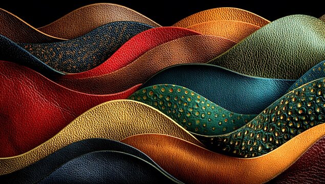 Colorful Leather Textures Wave Pattern Abstract Background Red Brown Gold Teal Green