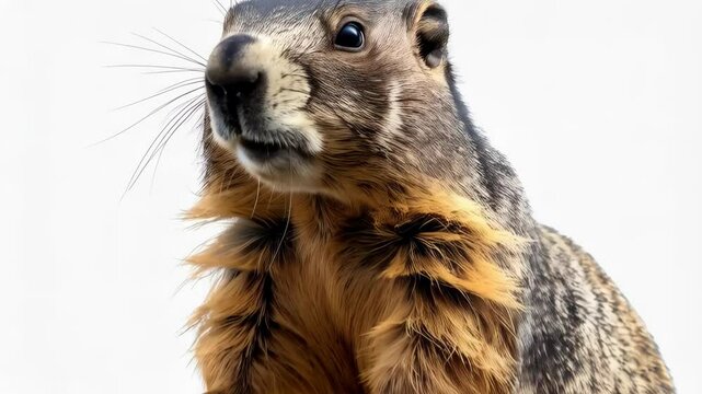 Captivating groundhog stands upright in outdoor setting, showcasing its brown and gray fur against a clean background.