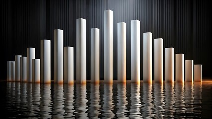 Obraz premium Reflective columns stand tall in a dark and modern architectural scene