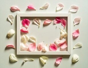 Flat Lay Frame with Pastel Flower Petals