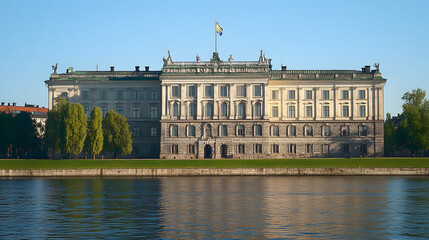 Illustration of the National Palace in Stockholm, Sweden. Illustration of popular places in the world.