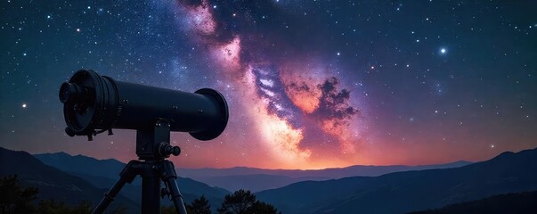 A large astronomical telescope pointed towards the night sky, capturing the vast expanse of stars and galaxies Its powerful lens promises incredible celestial discoveries , satellite, lens, cosmology