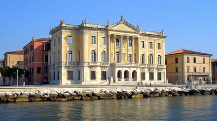 Opera house in the center of Livorno, Italy. Illustration of popular places in the world.