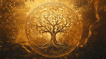 Golden Tree of Life Celestial Radiance isolated on transparent background