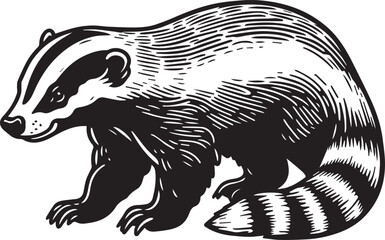 Honey Badger Vector in black and white 