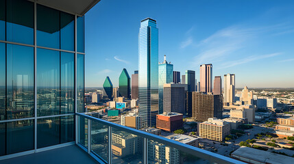 Raymond Tower in Dallas, Texas, with the city skyline behind it. Illustration of popular places in the world.