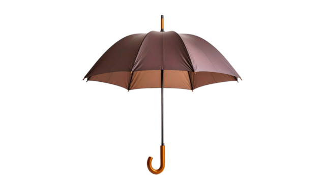 Black umbrella open for rain protection, isolated on a white background