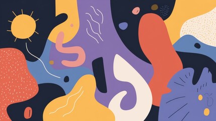 Naklejka premium Abstract composition with vibrant colors and shapes, showcasing a playful design in a modern art style