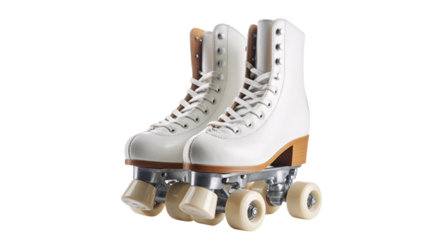 A pair of roller skates with laces and boots, isolated on a white background, perfect for sports and fashion footwear