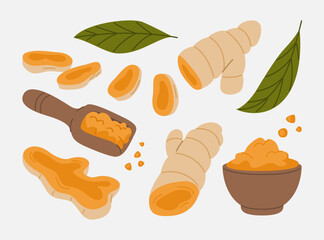 Turmeric Root and Powder Flat Set