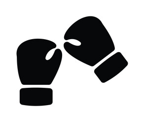 Boxing gloves icon, punching gloves silhouette vector. Champion fighter concept. Boxer fight sign. Combat competition pictogram. black and white background.