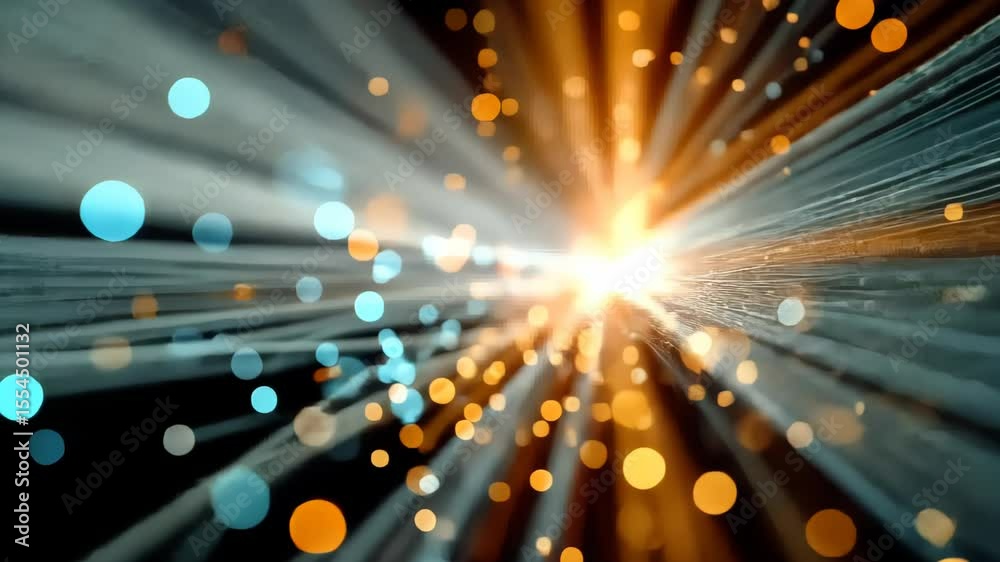 Poster dynamic fiber optic streams of light creating a glowing tunnel effect in dark space, symbolizing dat