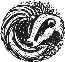 Honey Badger Vector in black and white 