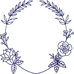 Floral Wreath Frame Vector | Leaves, Roses, Circle Border, Wedding Invitation, Handdrawn Art