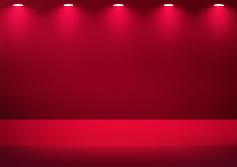 Empty Red studio room background space for selling products on the website. Empty room with spotlight effect. Vector illustration.