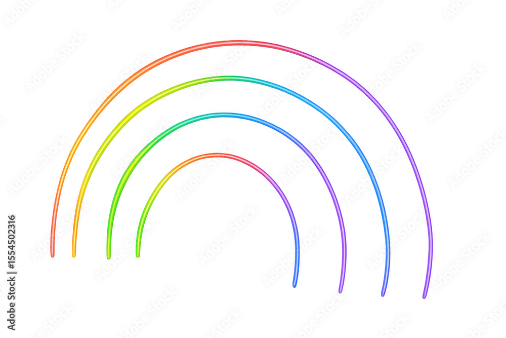 Poster neon rainbow arcs spanning transparent background, generating colorful spectrum with dynamic visual 