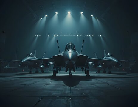 Stealth Fighter Jets in Hangar Military Aircraft Power - Powered by Adobe