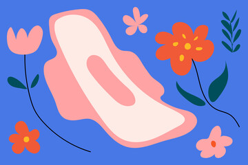 Sanitary pad with hand drawn flowers