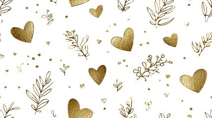 Gold Foil Hearts & Leaves Pattern for Valentine's Day
